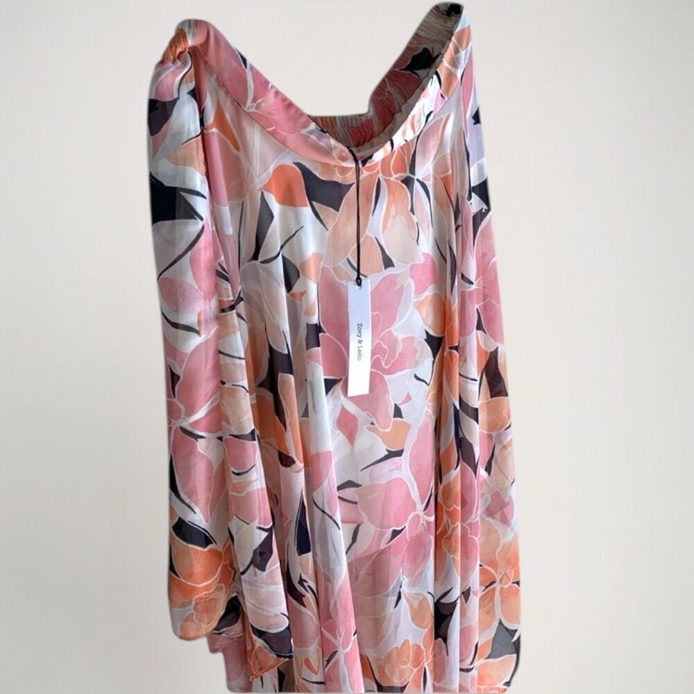 NWT Zoey & Leelo Asymmetrical Maxi Skirt Size XL Floral Chiffon Cottage Romantic - Picture 13 of 16